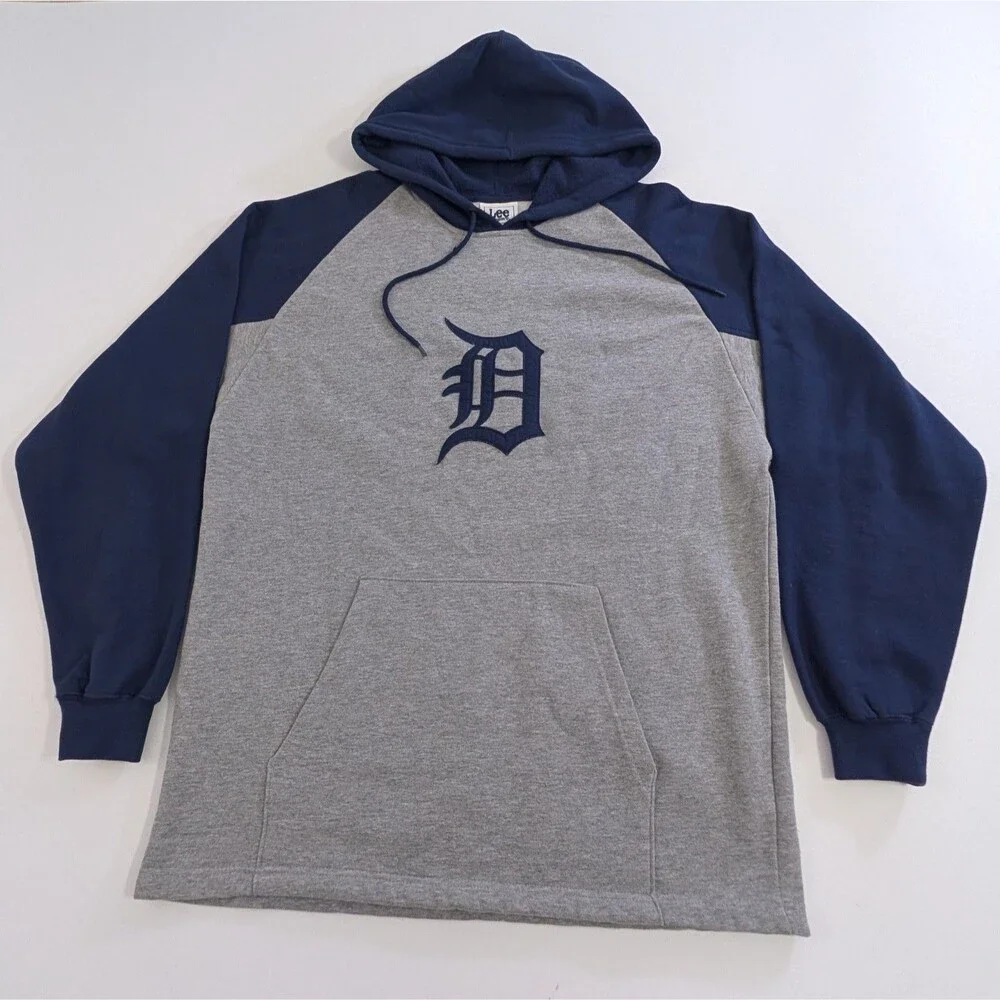 Vintage Detroit Tigers Embroidered Hoodie L Baseball Y2K 07 Lee Sport Sweatshirt